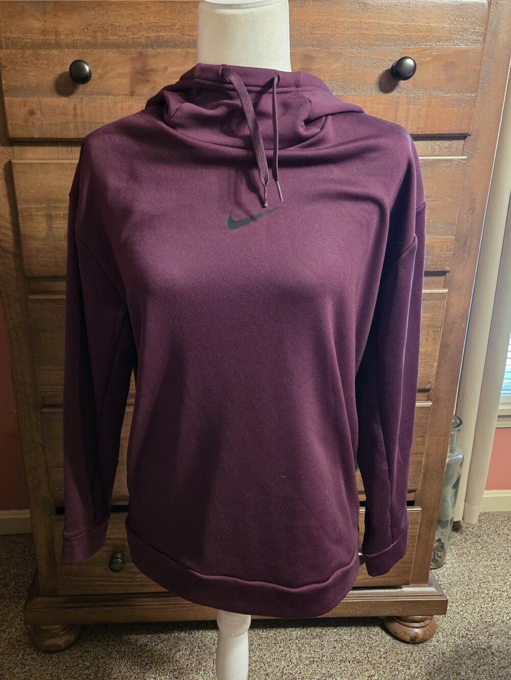 Nike Burgandy Sweatshirt W/ Swooshes Down Both Sides. Heavy With One Big Pocket